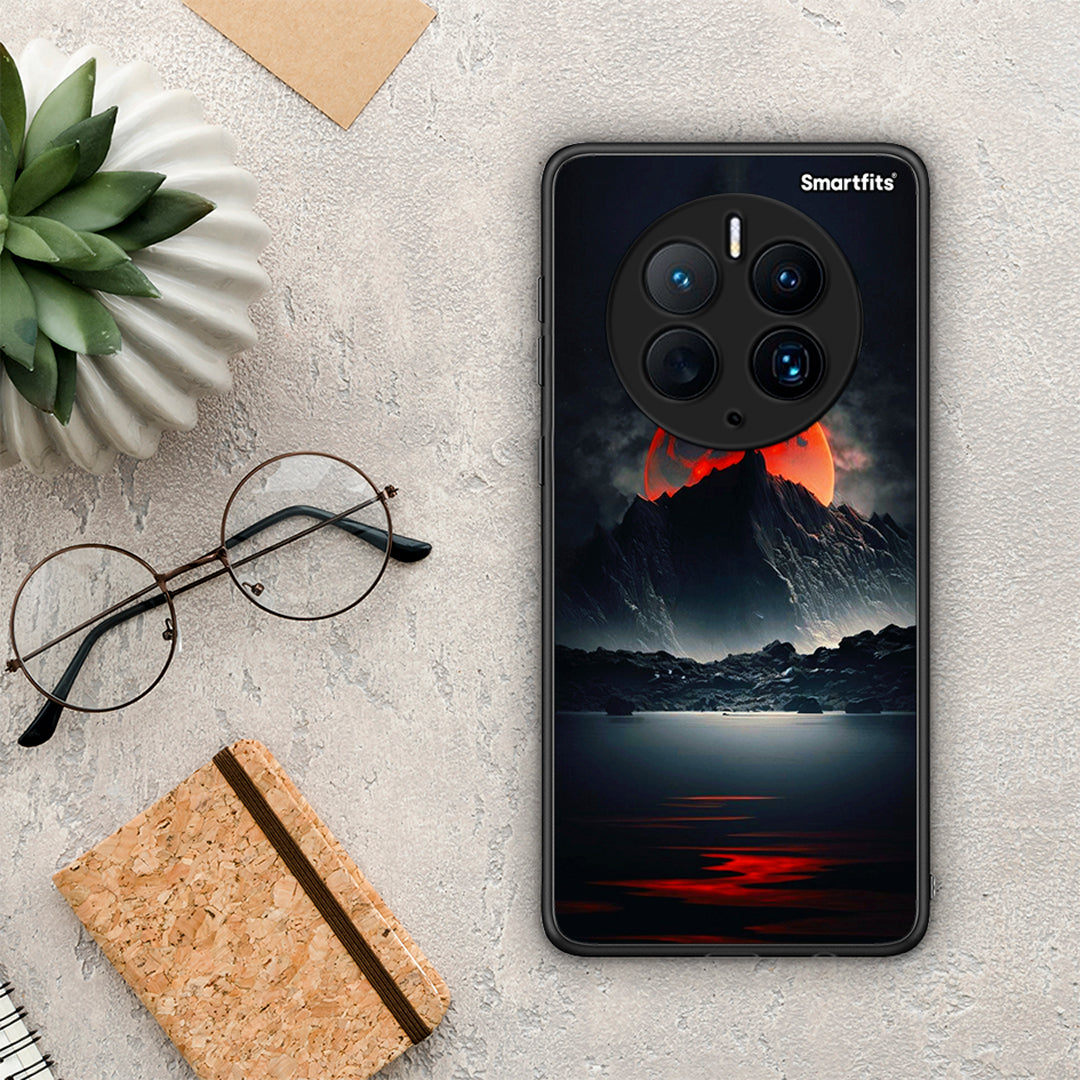 Θήκη Huawei Mate 50 Pro Red Full Moon από τη Smartfits με σχέδιο στο πίσω μέρος και μαύρο περίβλημα | Huawei Mate 50 Pro Red Full Moon Case with Colorful Back and Black Bezels