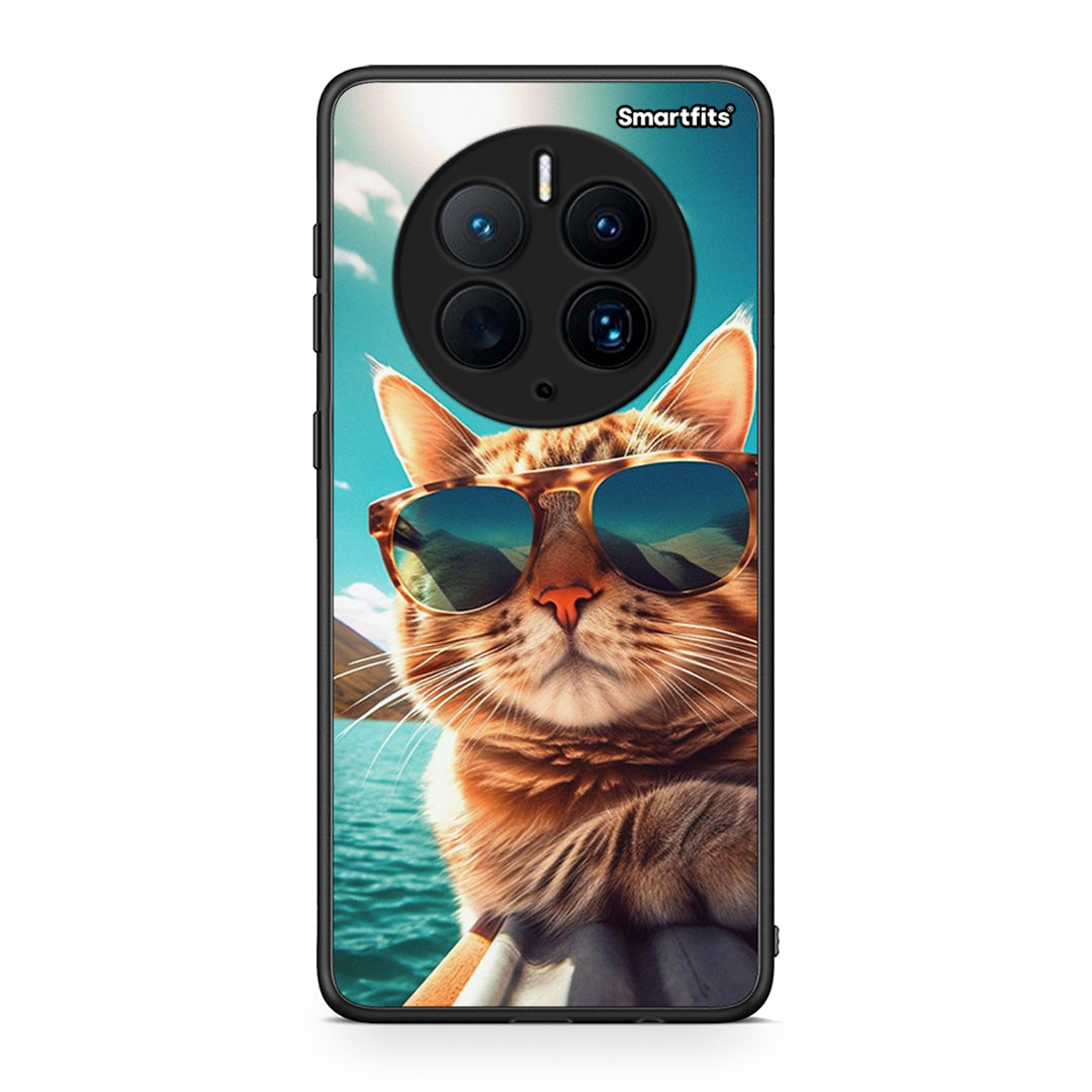 Θήκη Huawei Mate 50 Pro Summer Cat από τη Smartfits με σχέδιο στο πίσω μέρος και μαύρο περίβλημα | Huawei Mate 50 Pro Summer Cat Case with Colorful Back and Black Bezels