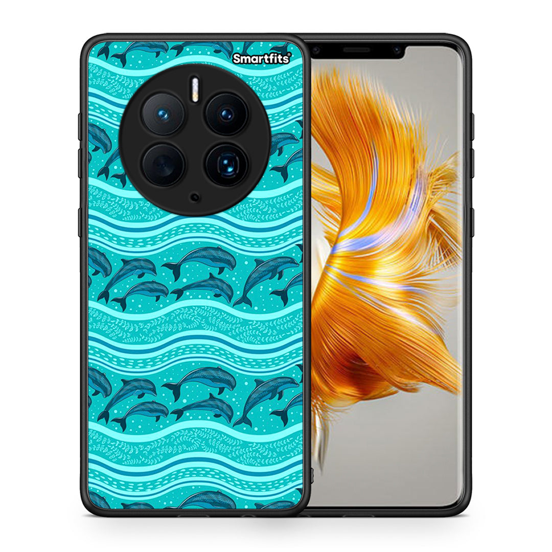 Θήκη Huawei Mate 50 Pro Swimming Dolphins από τη Smartfits με σχέδιο στο πίσω μέρος και μαύρο περίβλημα | Huawei Mate 50 Pro Swimming Dolphins Case with Colorful Back and Black Bezels