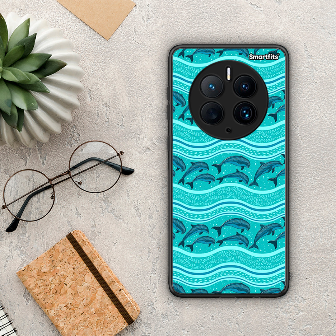 Θήκη Huawei Mate 50 Pro Swimming Dolphins από τη Smartfits με σχέδιο στο πίσω μέρος και μαύρο περίβλημα | Huawei Mate 50 Pro Swimming Dolphins Case with Colorful Back and Black Bezels