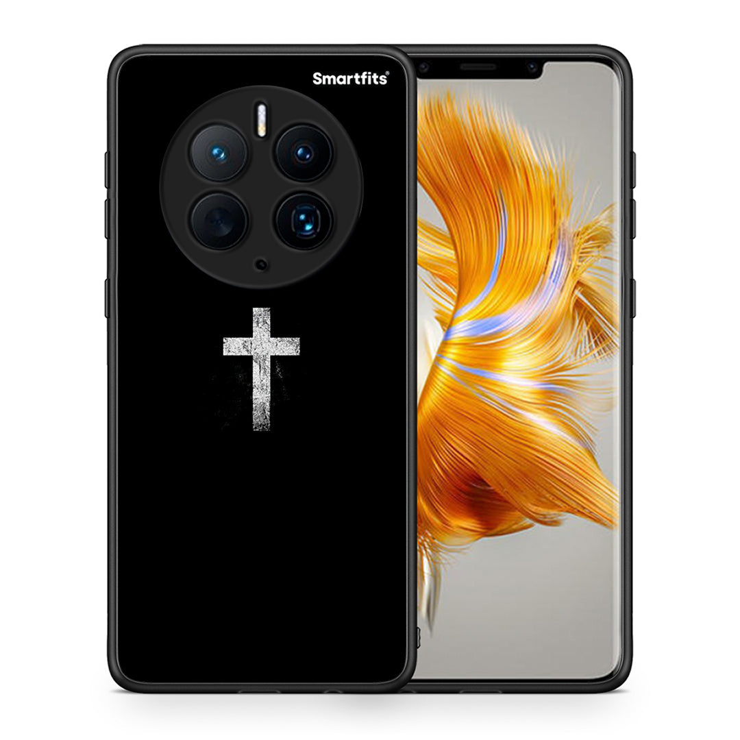 Θήκη Huawei Mate 50 Pro White Cross από τη Smartfits με σχέδιο στο πίσω μέρος και μαύρο περίβλημα | Huawei Mate 50 Pro White Cross Case with Colorful Back and Black Bezels