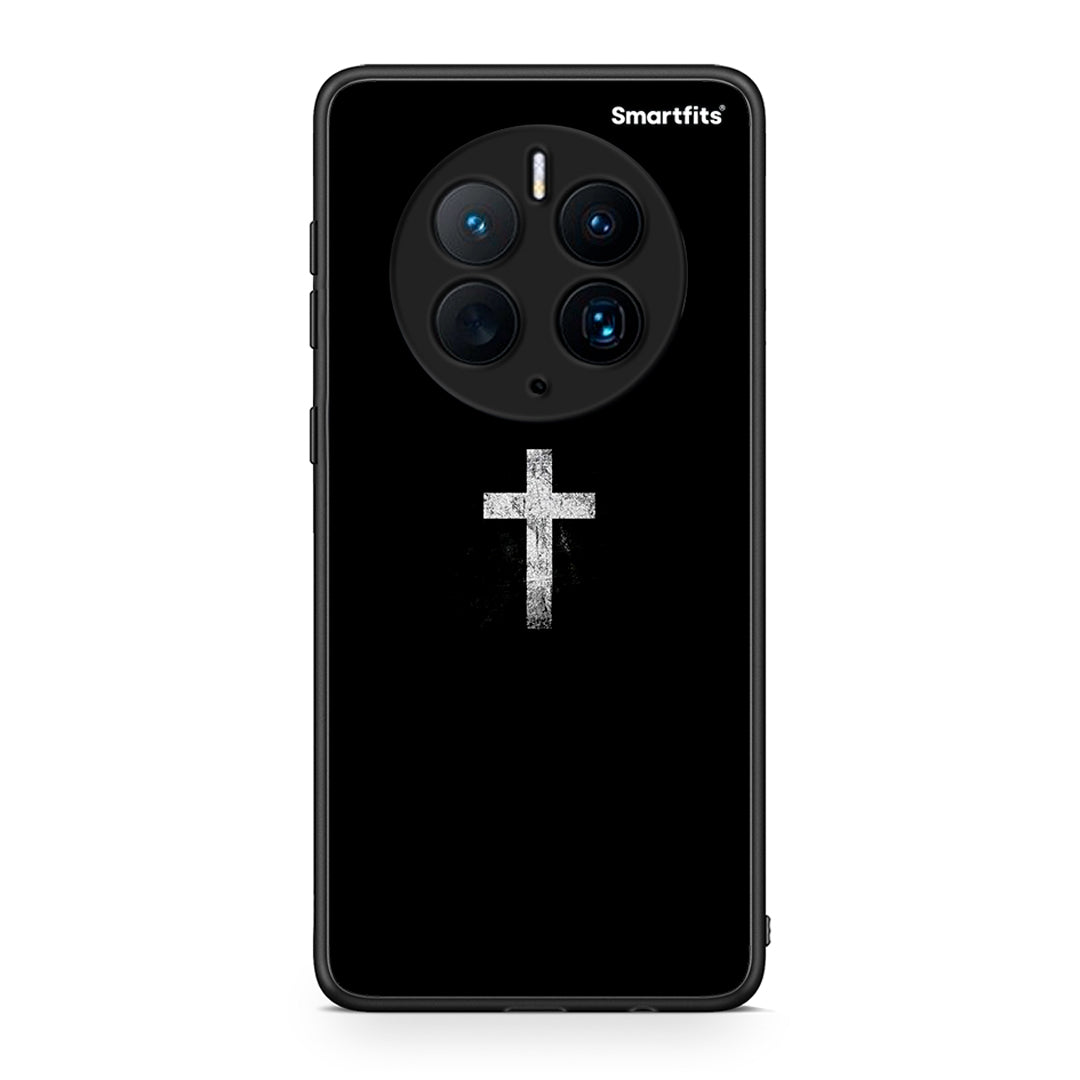 Θήκη Huawei Mate 50 Pro White Cross από τη Smartfits με σχέδιο στο πίσω μέρος και μαύρο περίβλημα | Huawei Mate 50 Pro White Cross Case with Colorful Back and Black Bezels