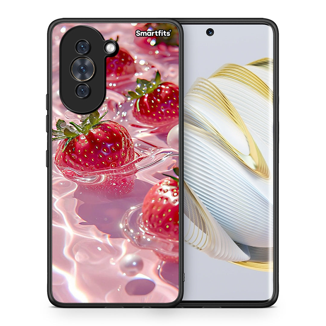 Θήκη Huawei Nova 10 Juicy Strawberries από τη Smartfits με σχέδιο στο πίσω μέρος και μαύρο περίβλημα | Huawei Nova 10 Juicy Strawberries case with colorful back and black bezels