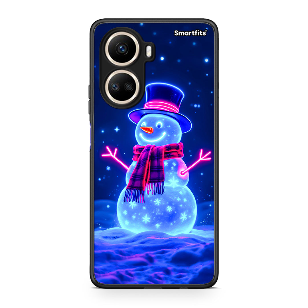 Θήκη Huawei Nova 10 SE Christmas Neon Snowman από τη Smartfits με σχέδιο στο πίσω μέρος και μαύρο περίβλημα | Huawei Nova 10 SE Christmas Neon Snowman Case with Colorful Back and Black Bezels