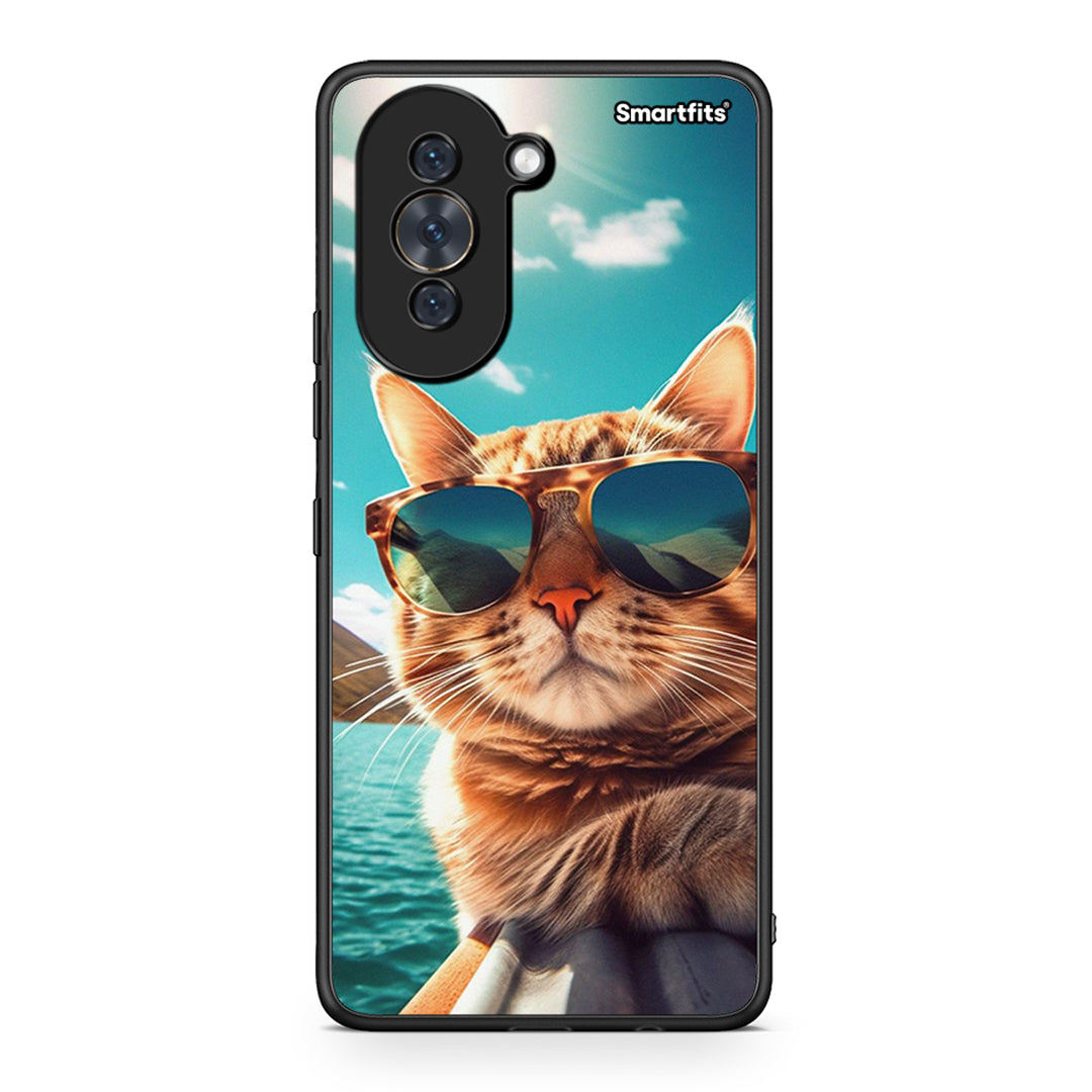 Huawei Nova 10 Summer Cat θήκη από τη Smartfits με σχέδιο στο πίσω μέρος και μαύρο περίβλημα | Smartphone case with colorful back and black bezels by Smartfits