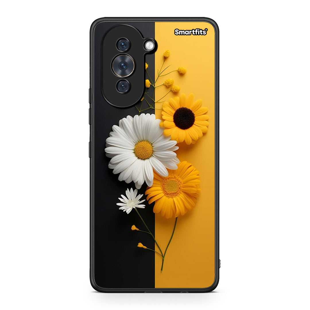Huawei Nova 10 Yellow Daisies θήκη από τη Smartfits με σχέδιο στο πίσω μέρος και μαύρο περίβλημα | Smartphone case with colorful back and black bezels by Smartfits