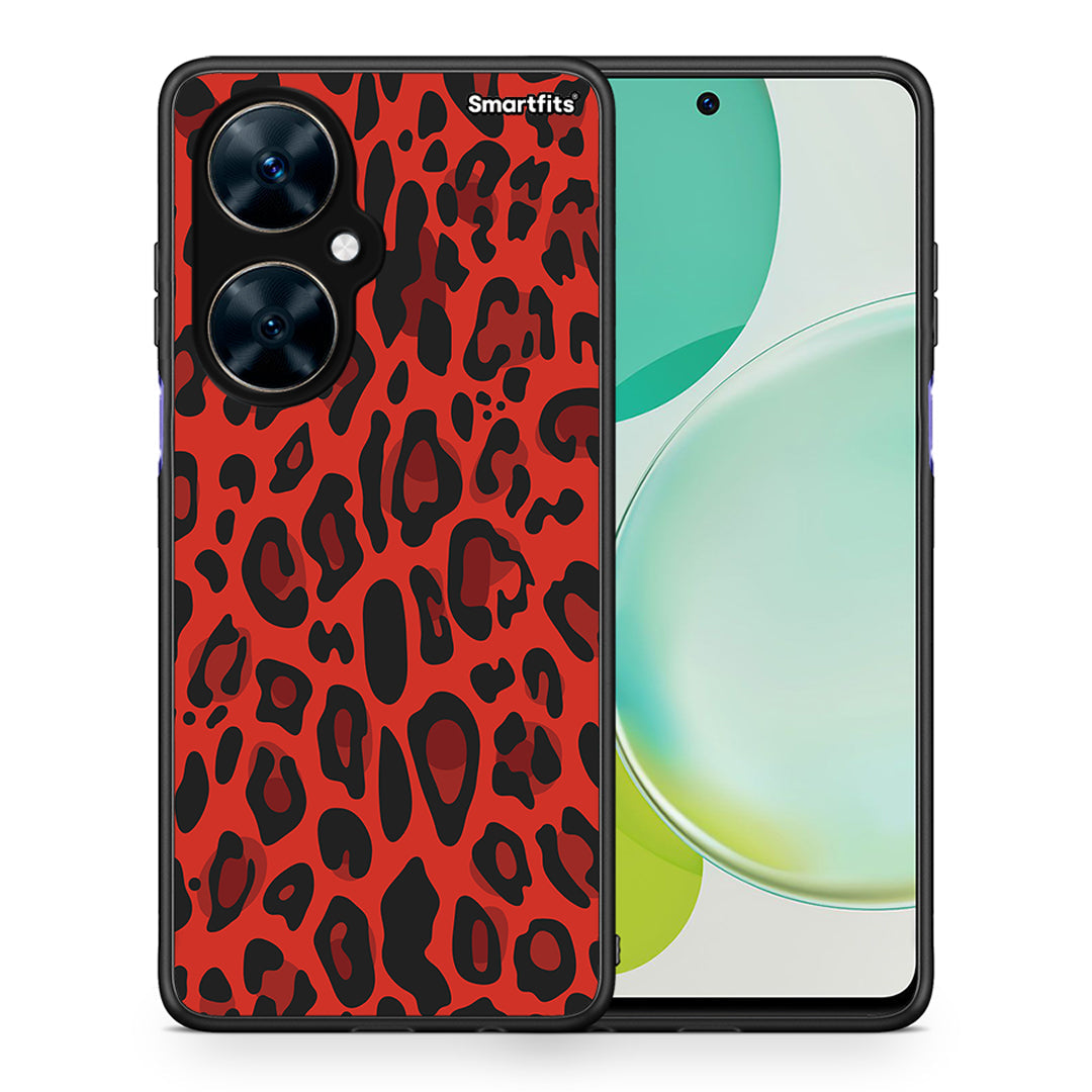 Θήκη Huawei Nova 11i Red Leopard Animal από τη Smartfits με σχέδιο στο πίσω μέρος και μαύρο περίβλημα | Huawei Nova 11i Red Leopard Animal case with colorful back and black bezels