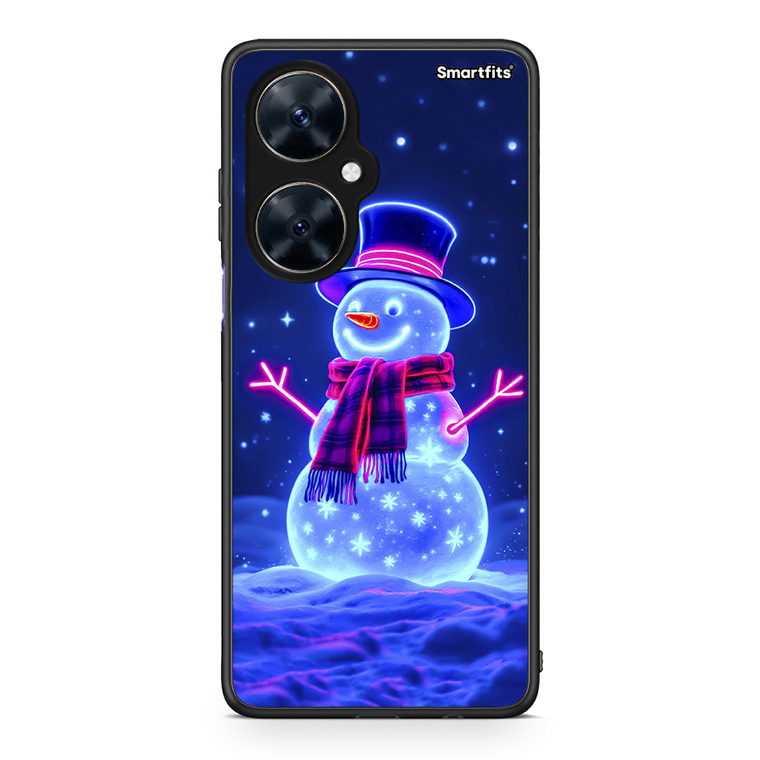 Huawei Nova 11i Christmas Neon Snowman θήκη από τη Smartfits με σχέδιο στο πίσω μέρος και μαύρο περίβλημα | Smartphone case with colorful back and black bezels by Smartfits