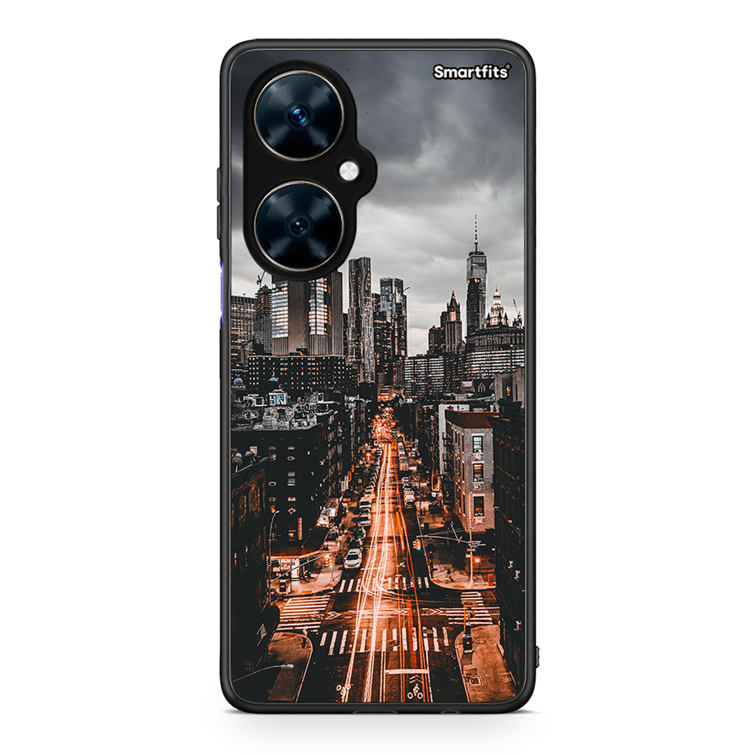 Huawei Nova 11i City Lights θήκη από τη Smartfits με σχέδιο στο πίσω μέρος και μαύρο περίβλημα | Smartphone case with colorful back and black bezels by Smartfits