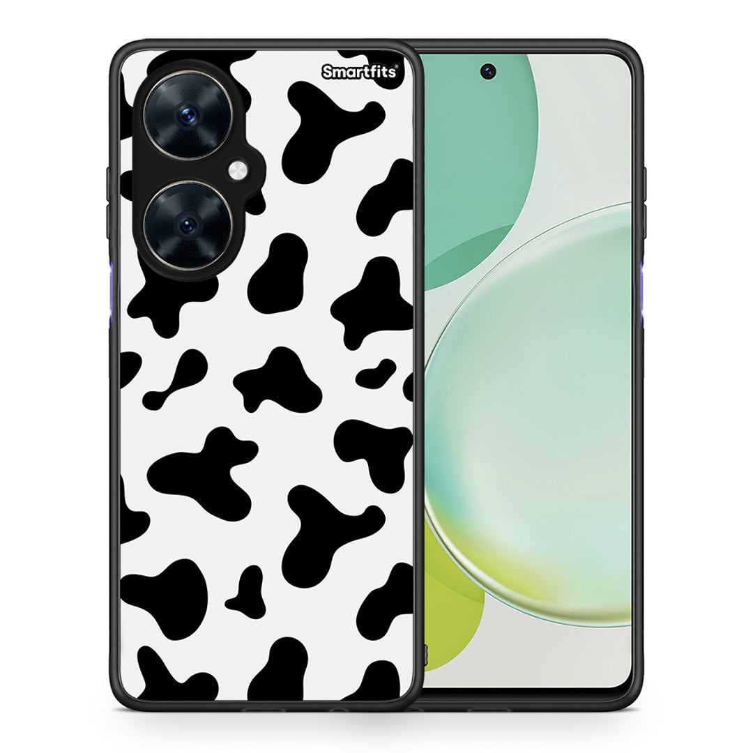 Θήκη Huawei Nova 11i Cow Print από τη Smartfits με σχέδιο στο πίσω μέρος και μαύρο περίβλημα | Huawei Nova 11i Cow Print case with colorful back and black bezels