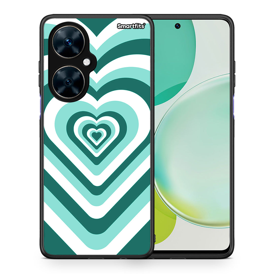 Θήκη Huawei Nova 11i Green Hearts από τη Smartfits με σχέδιο στο πίσω μέρος και μαύρο περίβλημα | Huawei Nova 11i Green Hearts case with colorful back and black bezels