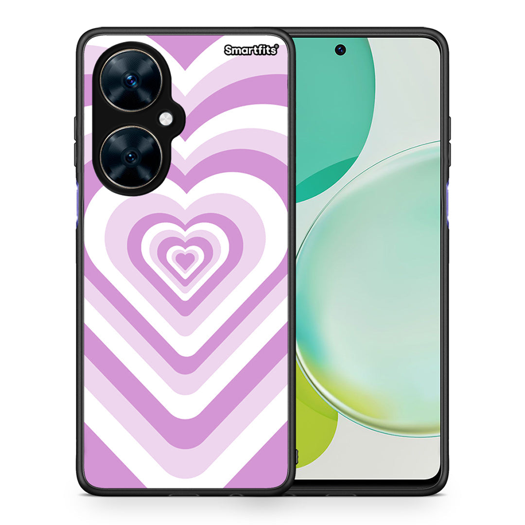 Θήκη Huawei Nova 11i Lilac Hearts από τη Smartfits με σχέδιο στο πίσω μέρος και μαύρο περίβλημα | Huawei Nova 11i Lilac Hearts case with colorful back and black bezels