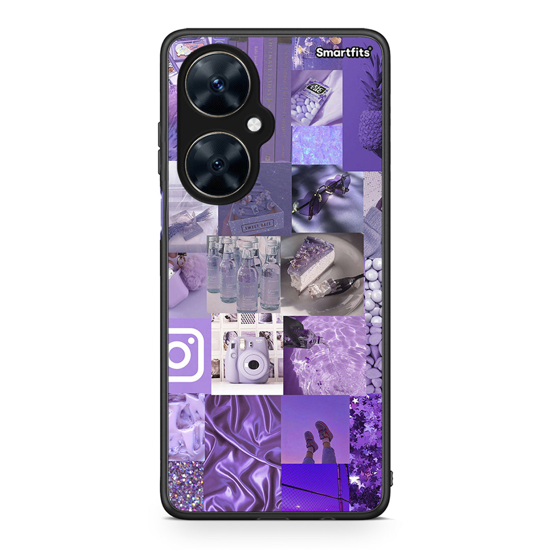 Huawei Nova 11i Purple Aesthetic Collage θήκη από τη Smartfits με σχέδιο στο πίσω μέρος και μαύρο περίβλημα | Smartphone case with colorful back and black bezels by Smartfits