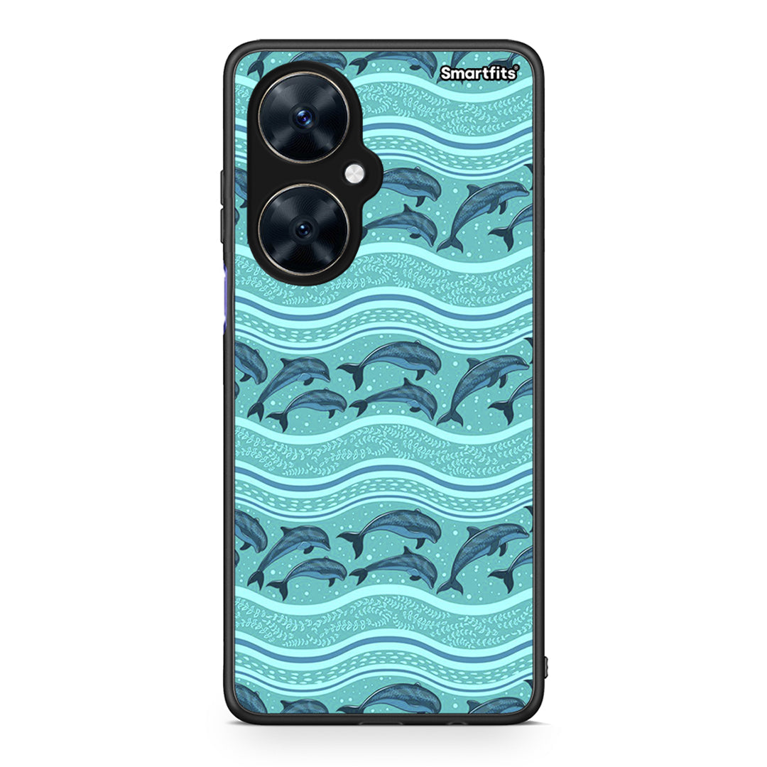 Huawei Nova 11i Swimming Dolphins θήκη από τη Smartfits με σχέδιο στο πίσω μέρος και μαύρο περίβλημα | Smartphone case with colorful back and black bezels by Smartfits