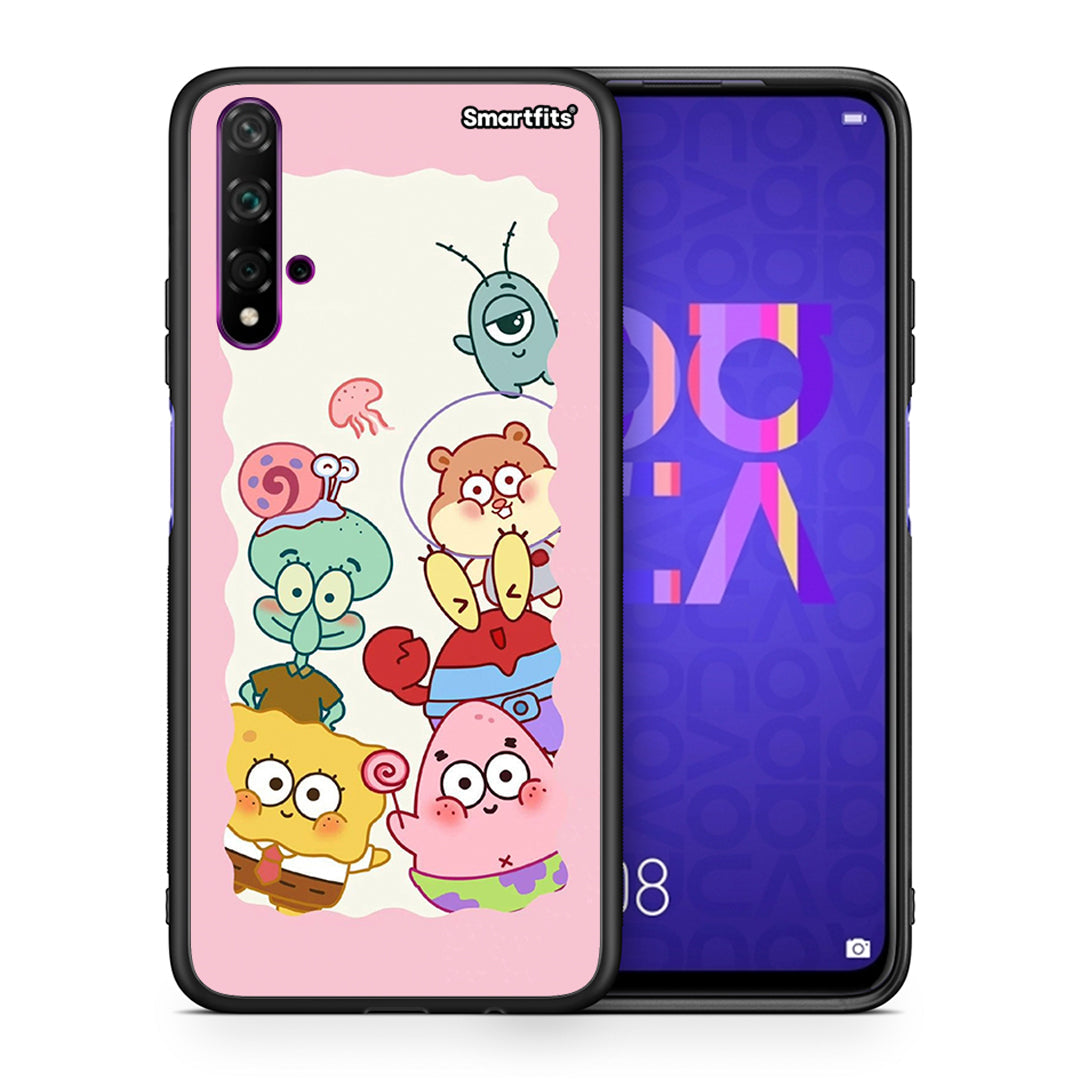 Θήκη Huawei Nova 5T/Honor 20 Cute Companion από τη Smartfits με σχέδιο στο πίσω μέρος και μαύρο περίβλημα | Huawei Nova 5T/Honor 20 Cute Companion case with colorful back and black bezels