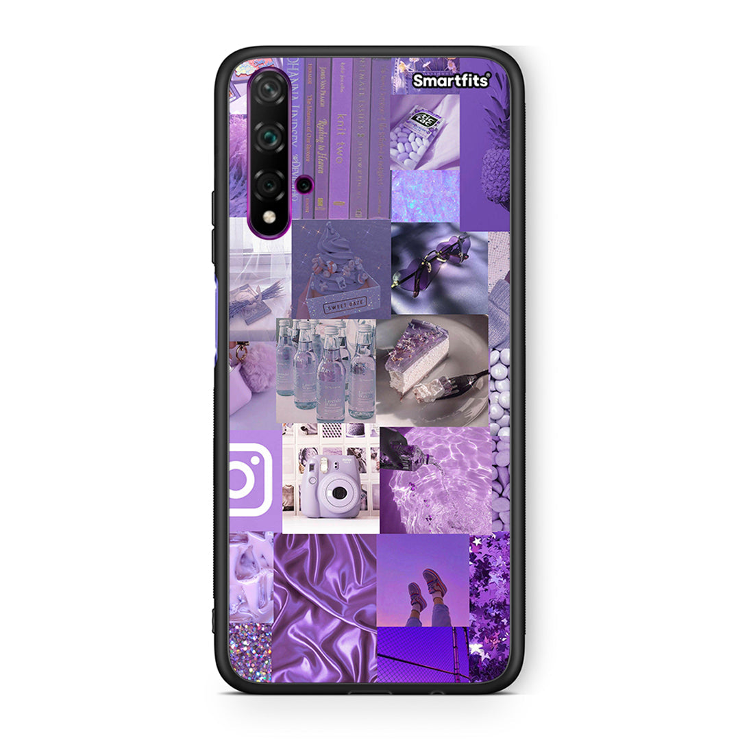 Huawei Nova 5T Purple Aesthetic Collage θήκη από τη Smartfits με σχέδιο στο πίσω μέρος και μαύρο περίβλημα | Smartphone case with colorful back and black bezels by Smartfits