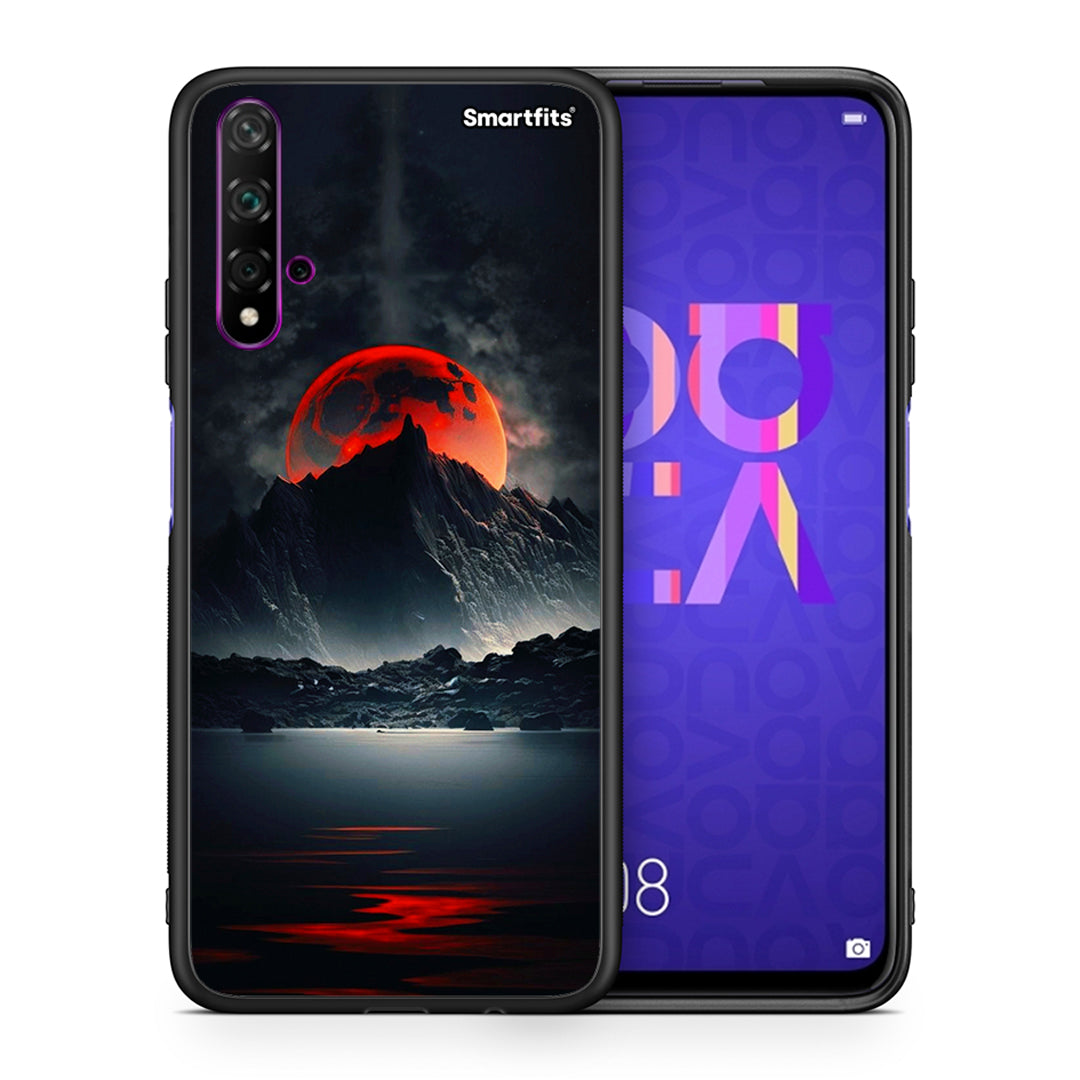 Θήκη Huawei Nova 5T/Honor 20 Red Full Moon από τη Smartfits με σχέδιο στο πίσω μέρος και μαύρο περίβλημα | Huawei Nova 5T/Honor 20 Red Full Moon case with colorful back and black bezels