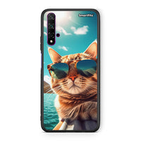 Thumbnail for Huawei Nova 5T Summer Cat θήκη από τη Smartfits με σχέδιο στο πίσω μέρος και μαύρο περίβλημα | Smartphone case with colorful back and black bezels by Smartfits