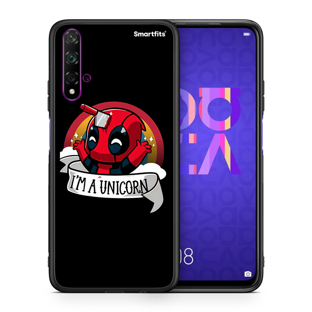 Θήκη Huawei Nova 5T/Honor 20 Unicorn Deadpool από τη Smartfits με σχέδιο στο πίσω μέρος και μαύρο περίβλημα | Huawei Nova 5T/Honor 20 Unicorn Deadpool case with colorful back and black bezels