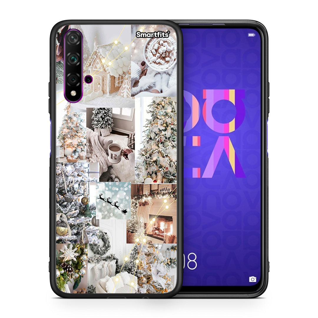 Θήκη Huawei Nova 5T/Honor 20 White Christmas από τη Smartfits με σχέδιο στο πίσω μέρος και μαύρο περίβλημα | Huawei Nova 5T/Honor 20 White Christmas case with colorful back and black bezels