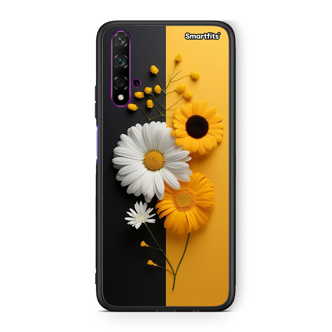 Huawei Nova 5T Yellow Daisies θήκη από τη Smartfits με σχέδιο στο πίσω μέρος και μαύρο περίβλημα | Smartphone case with colorful back and black bezels by Smartfits