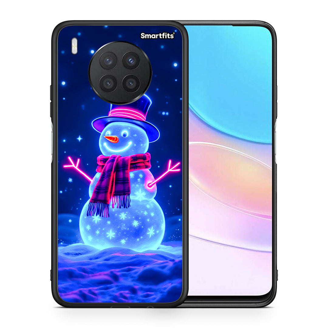 Θήκη Huawei Nova 8i / Honor 50 Lite Christmas Neon Snowman από τη Smartfits με σχέδιο στο πίσω μέρος και μαύρο περίβλημα | Huawei Nova 8i / Honor 50 Lite Christmas Neon Snowman case with colorful back and black bezels