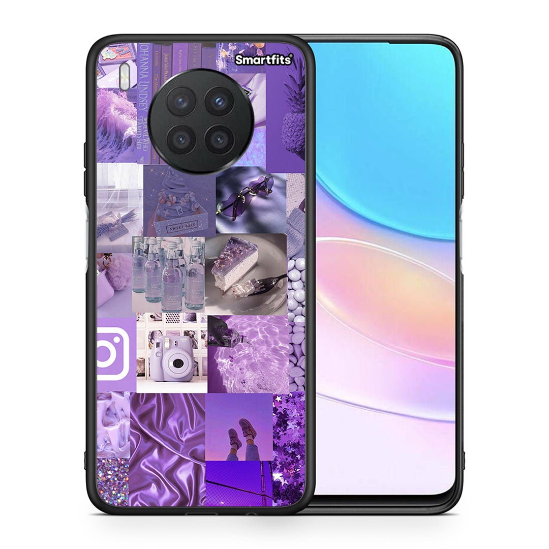 Θήκη Huawei Nova 8i / Honor 50 Lite Purple Aesthetic Collage από τη Smartfits με σχέδιο στο πίσω μέρος και μαύρο περίβλημα | Huawei Nova 8i / Honor 50 Lite Purple Aesthetic Collage case with colorful back and black bezels