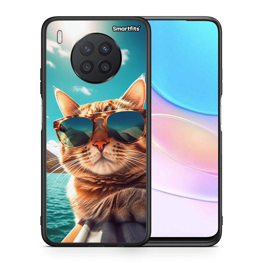 Θήκη Huawei Nova 8i / Honor 50 Lite Summer Cat από τη Smartfits με σχέδιο στο πίσω μέρος και μαύρο περίβλημα | Huawei Nova 8i / Honor 50 Lite Summer Cat case with colorful back and black bezels