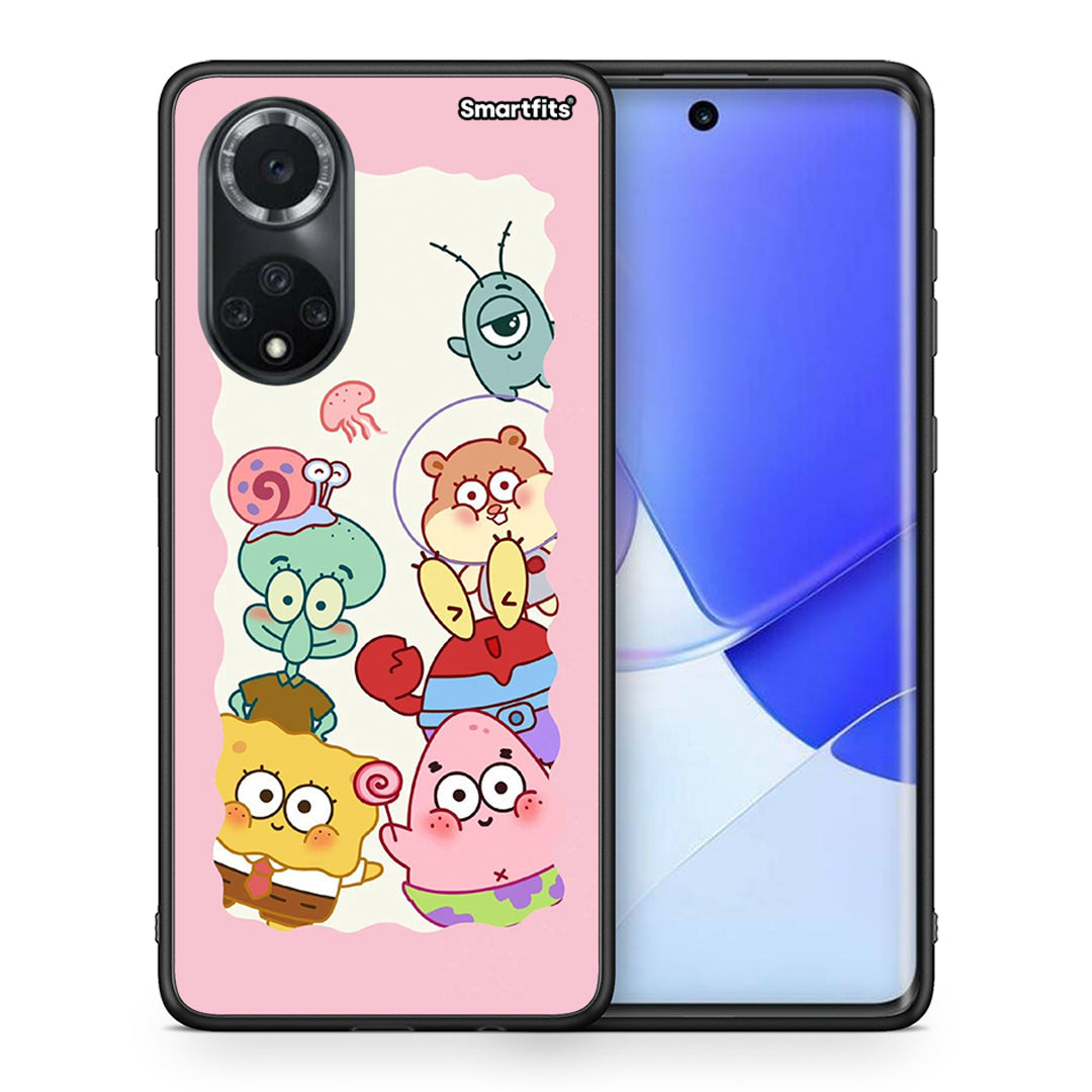 Θήκη Huawei Nova 9/Honor 50 Cute Companion από τη Smartfits με σχέδιο στο πίσω μέρος και μαύρο περίβλημα | Huawei Nova 9/Honor 50 Cute Companion case with colorful back and black bezels