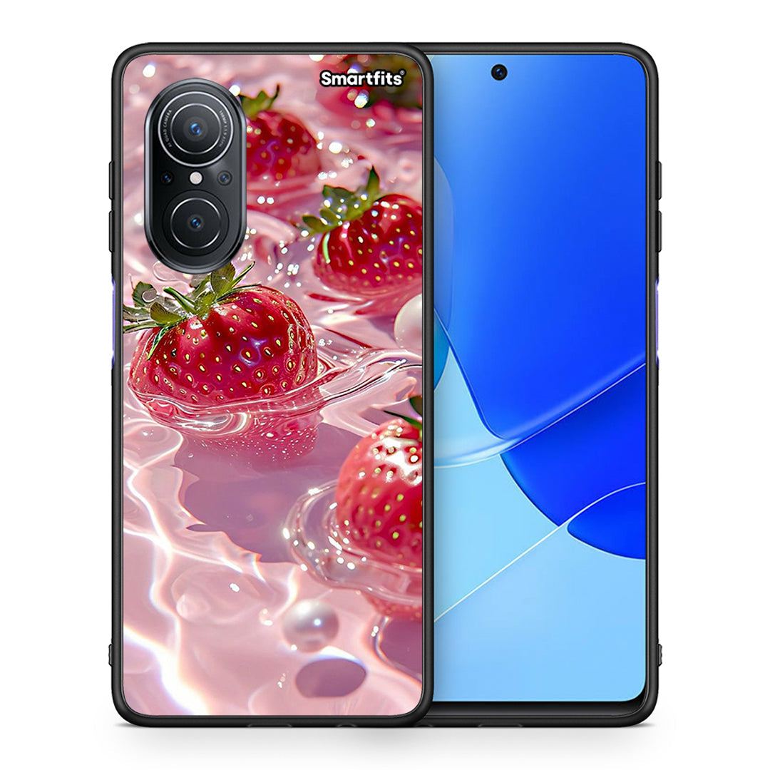 Θήκη Huawei Nova 9 SE Juicy Strawberries από τη Smartfits με σχέδιο στο πίσω μέρος και μαύρο περίβλημα | Huawei Nova 9 SE Juicy Strawberries case with colorful back and black bezels