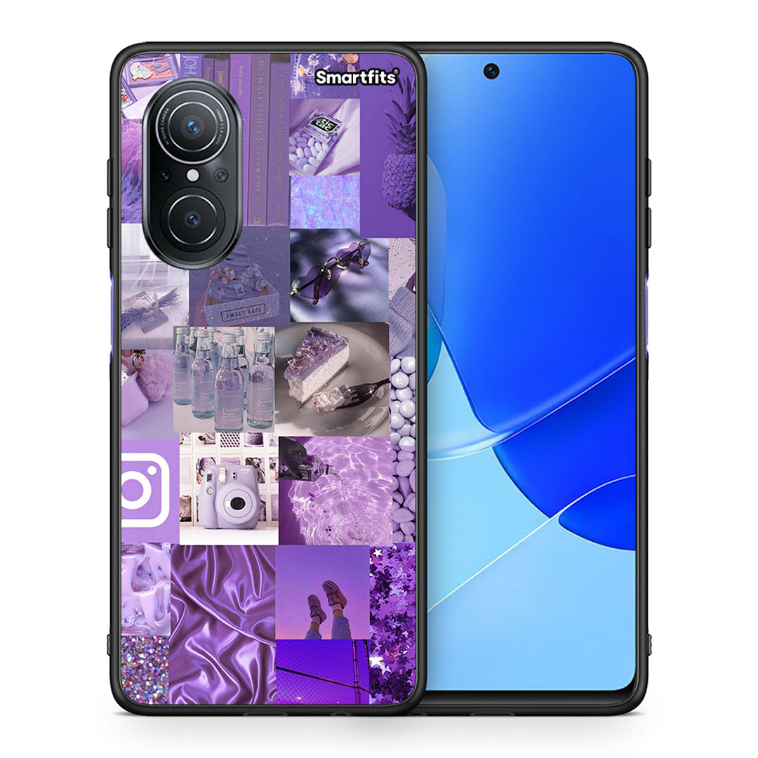 Θήκη Huawei Nova 9 SE Purple Aesthetic Collage από τη Smartfits με σχέδιο στο πίσω μέρος και μαύρο περίβλημα | Huawei Nova 9 SE Purple Aesthetic Collage case with colorful back and black bezels