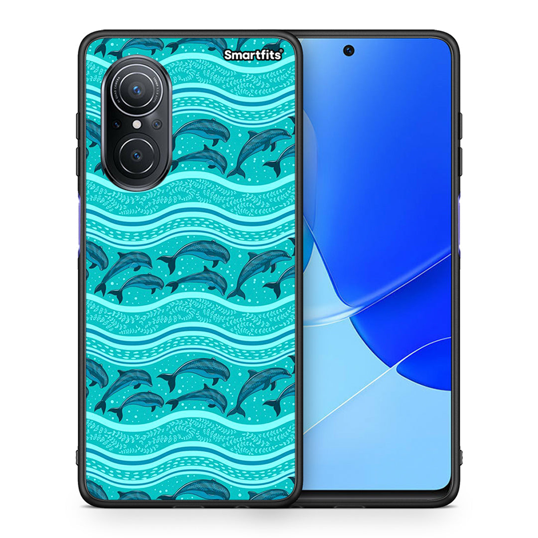 Θήκη Huawei Nova 9 SE Swimming Dolphins από τη Smartfits με σχέδιο στο πίσω μέρος και μαύρο περίβλημα | Huawei Nova 9 SE Swimming Dolphins case with colorful back and black bezels