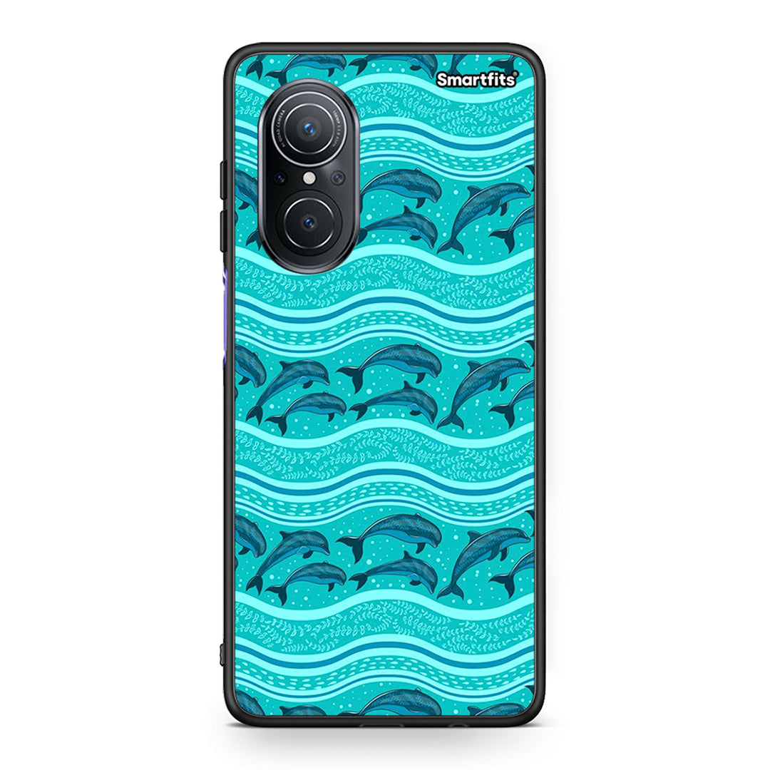 Huawei Nova 9 SE Swimming Dolphins θήκη από τη Smartfits με σχέδιο στο πίσω μέρος και μαύρο περίβλημα | Smartphone case with colorful back and black bezels by Smartfits