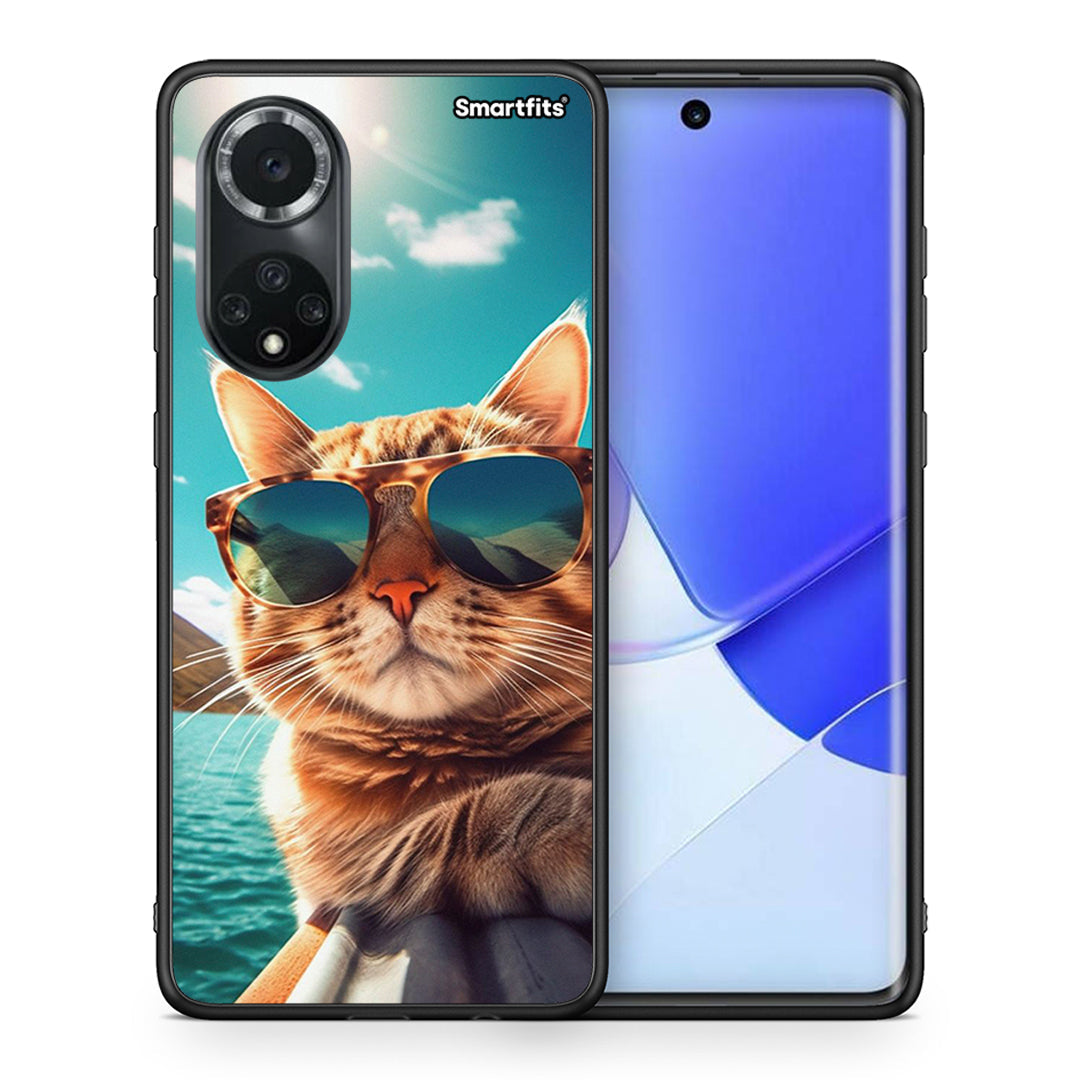 Θήκη Huawei Nova 9/Honor 50 Summer Cat από τη Smartfits με σχέδιο στο πίσω μέρος και μαύρο περίβλημα | Huawei Nova 9/Honor 50 Summer Cat case with colorful back and black bezels