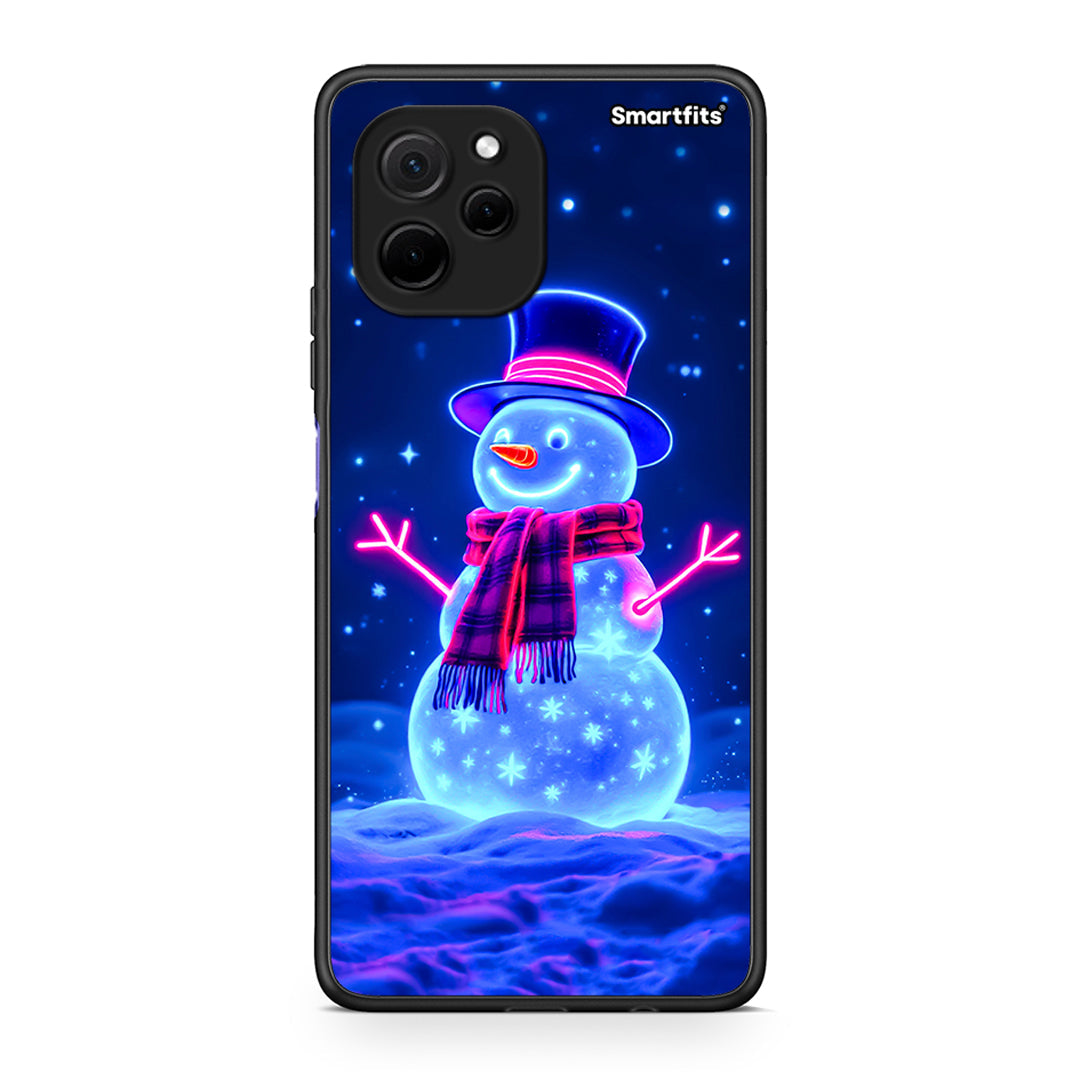 Θήκη Huawei Nova Y61 Christmas Neon Snowman από τη Smartfits με σχέδιο στο πίσω μέρος και μαύρο περίβλημα | Huawei Nova Y61 Christmas Neon Snowman Case with Colorful Back and Black Bezels