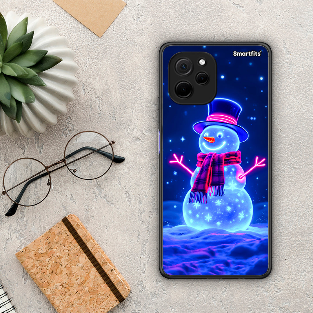 Θήκη Huawei Nova Y61 Christmas Neon Snowman από τη Smartfits με σχέδιο στο πίσω μέρος και μαύρο περίβλημα | Huawei Nova Y61 Christmas Neon Snowman Case with Colorful Back and Black Bezels