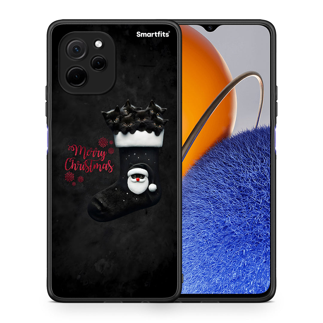 Θήκη Huawei Nova Y61 Merry Cat Christmas από τη Smartfits με σχέδιο στο πίσω μέρος και μαύρο περίβλημα | Huawei Nova Y61 Merry Cat Christmas Case with Colorful Back and Black Bezels