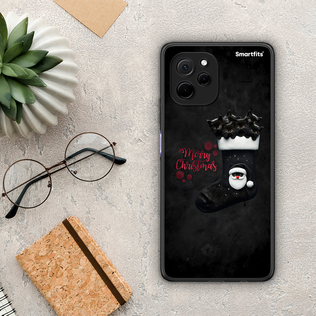 Θήκη Huawei Nova Y61 Merry Cat Christmas από τη Smartfits με σχέδιο στο πίσω μέρος και μαύρο περίβλημα | Huawei Nova Y61 Merry Cat Christmas Case with Colorful Back and Black Bezels