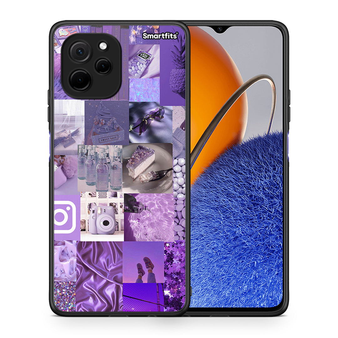 Θήκη Huawei Nova Y61 Purple Aesthetic Collage από τη Smartfits με σχέδιο στο πίσω μέρος και μαύρο περίβλημα | Huawei Nova Y61 Purple Aesthetic Collage Case with Colorful Back and Black Bezels