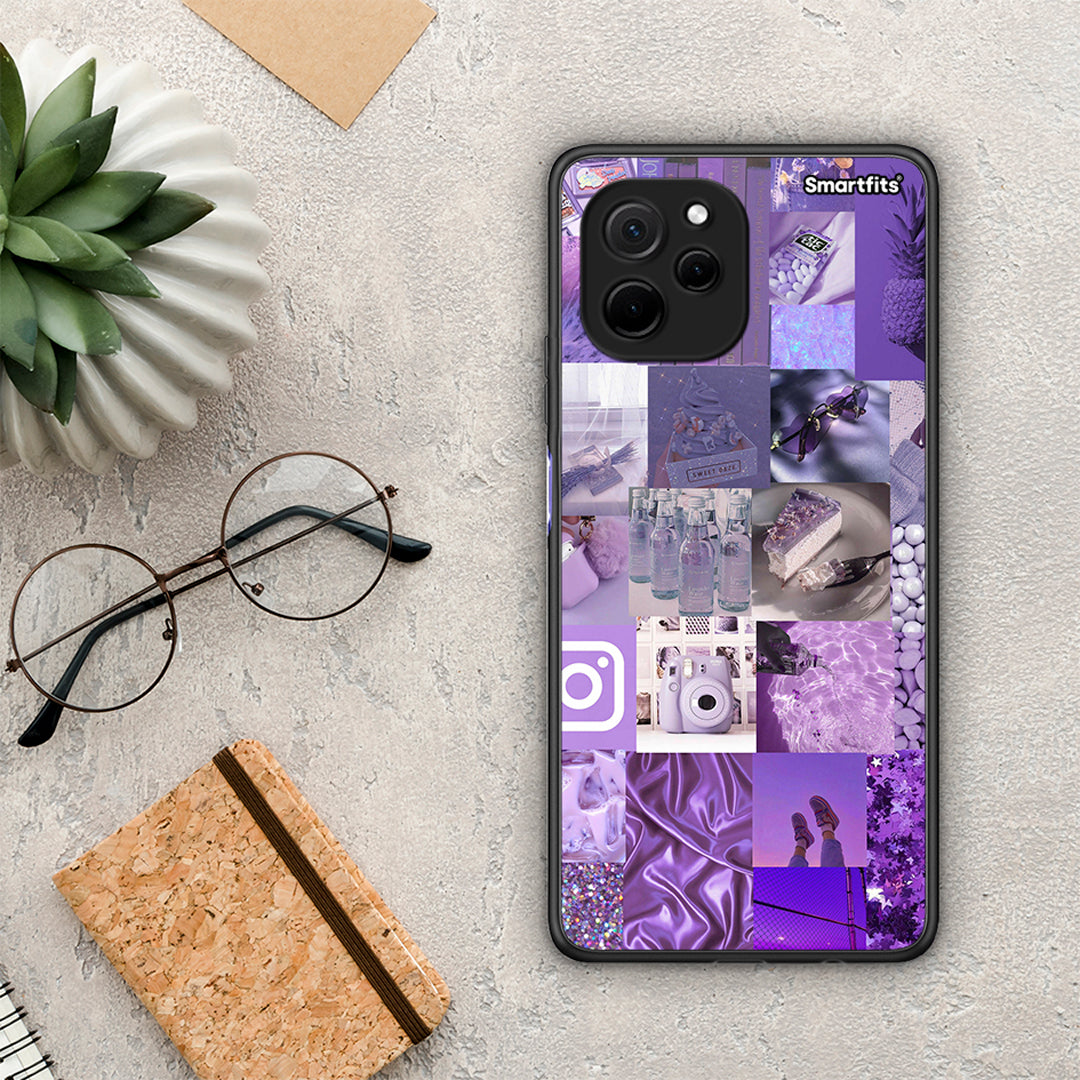 Θήκη Huawei Nova Y61 Purple Aesthetic Collage από τη Smartfits με σχέδιο στο πίσω μέρος και μαύρο περίβλημα | Huawei Nova Y61 Purple Aesthetic Collage Case with Colorful Back and Black Bezels