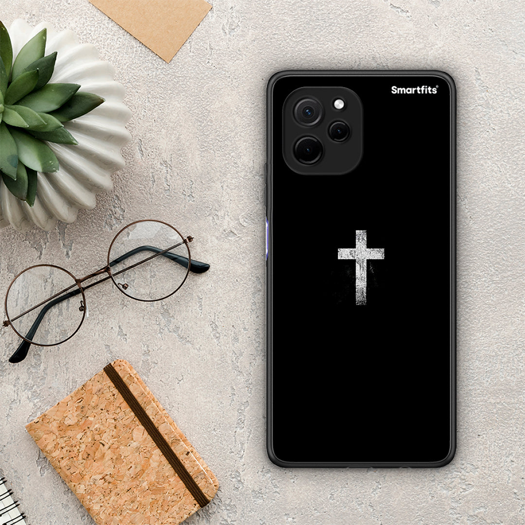 Θήκη Huawei Nova Y61 White Cross από τη Smartfits με σχέδιο στο πίσω μέρος και μαύρο περίβλημα | Huawei Nova Y61 White Cross Case with Colorful Back and Black Bezels