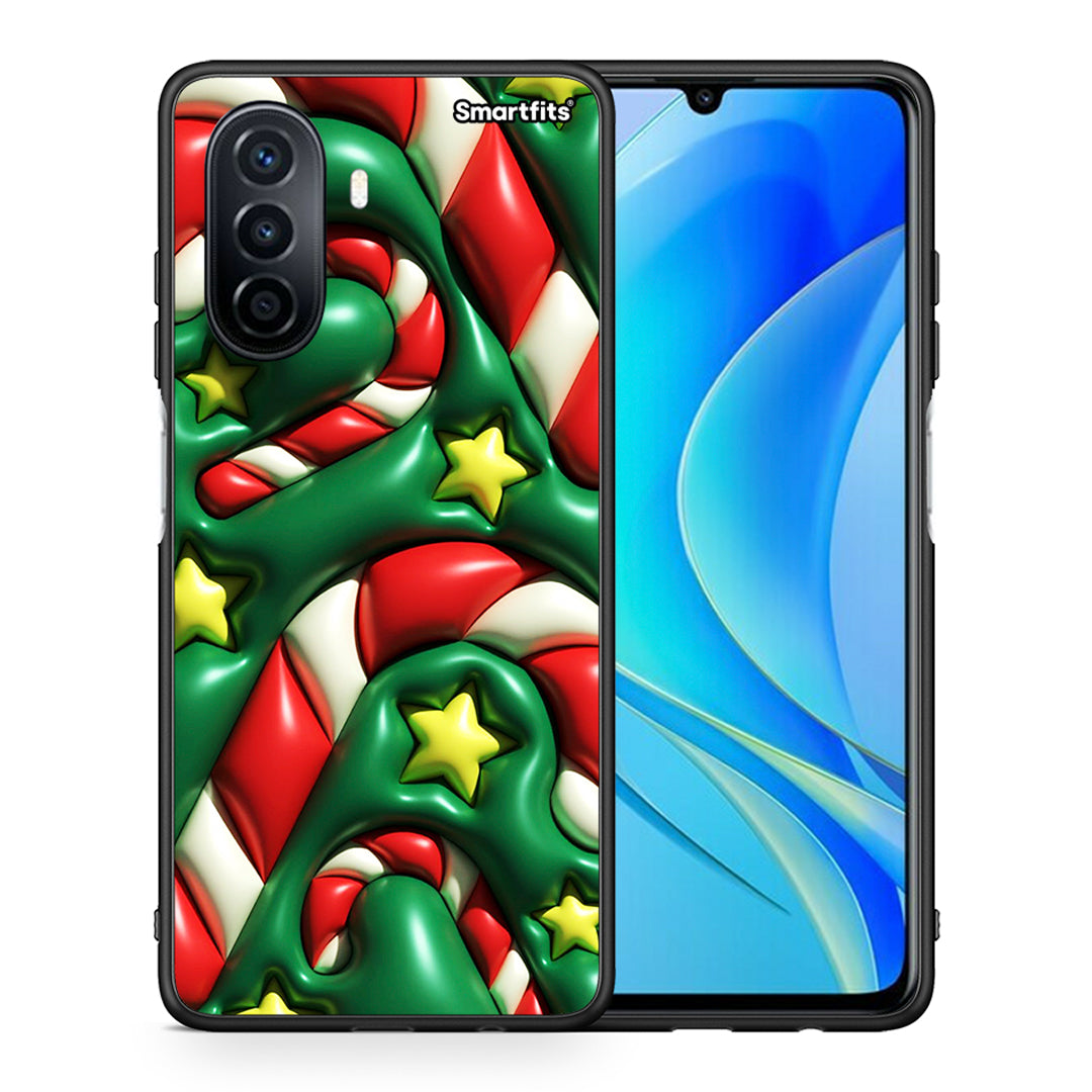 Θήκη Huawei Nova Y70 Christmas Bubbles από τη Smartfits με σχέδιο στο πίσω μέρος και μαύρο περίβλημα | Huawei Nova Y70 Christmas Bubbles case with colorful back and black bezels