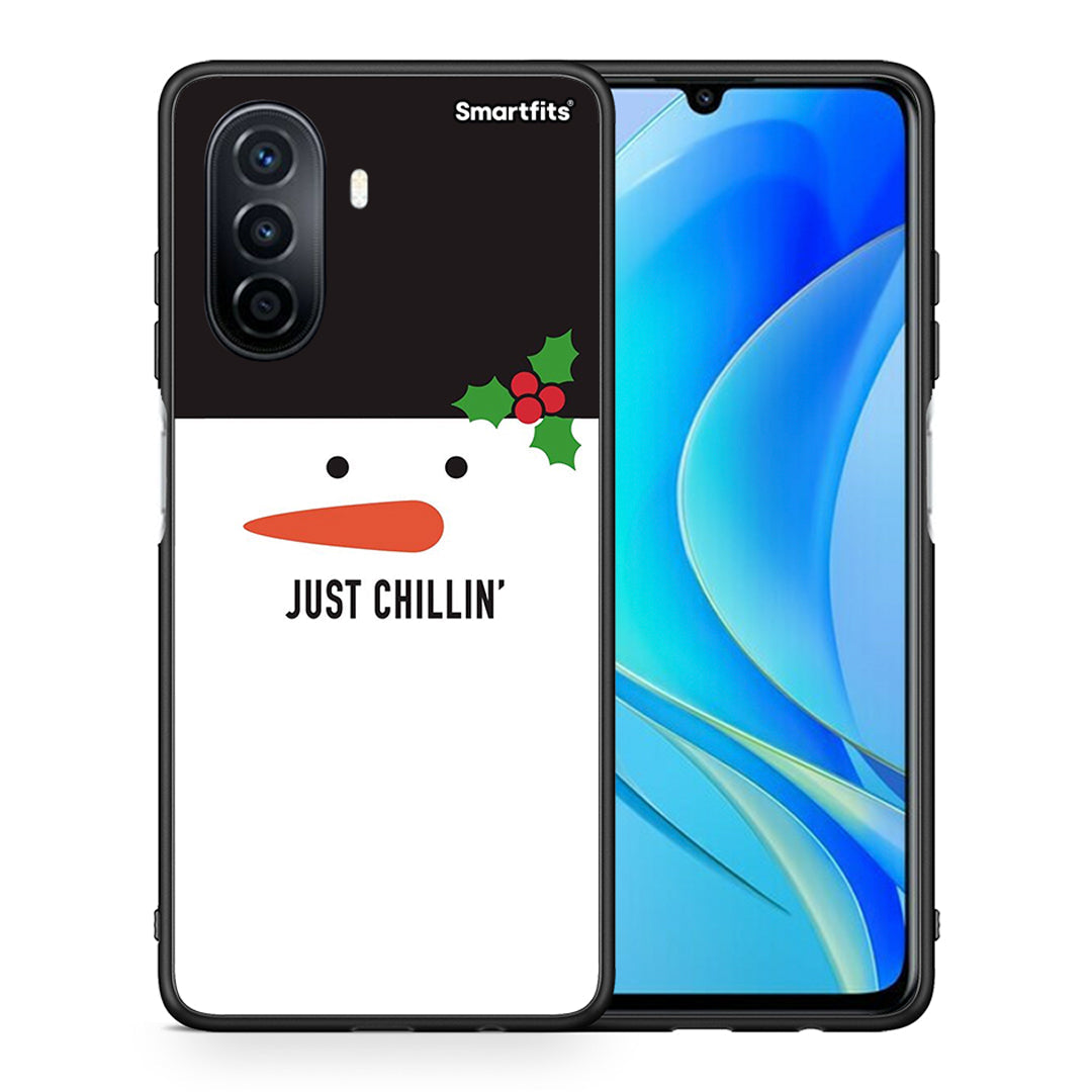 Θήκη Huawei Nova Y70 Christmas Chillin από τη Smartfits με σχέδιο στο πίσω μέρος και μαύρο περίβλημα | Huawei Nova Y70 Christmas Chillin case with colorful back and black bezels