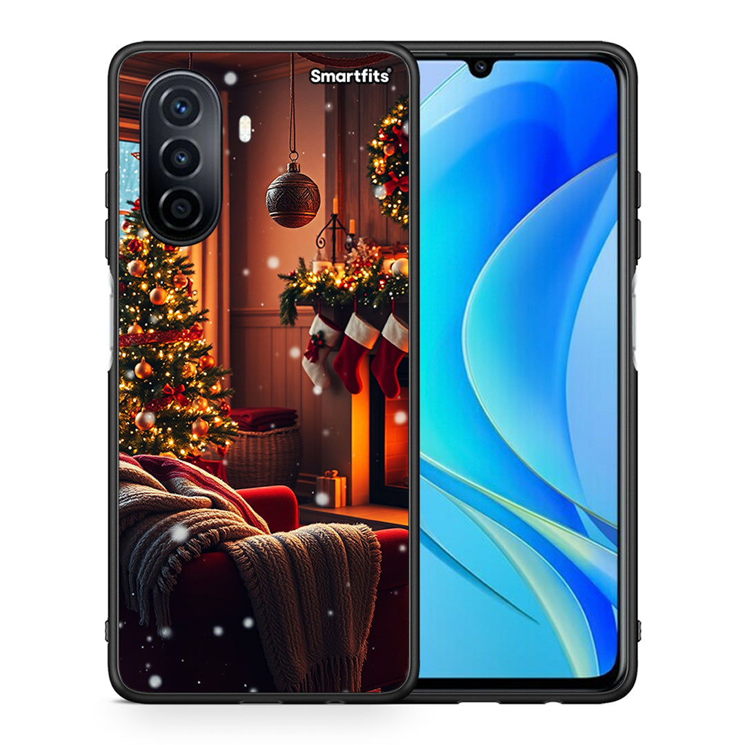 Θήκη Huawei Nova Y70 Home For Christmas από τη Smartfits με σχέδιο στο πίσω μέρος και μαύρο περίβλημα | Huawei Nova Y70 Home For Christmas case with colorful back and black bezels