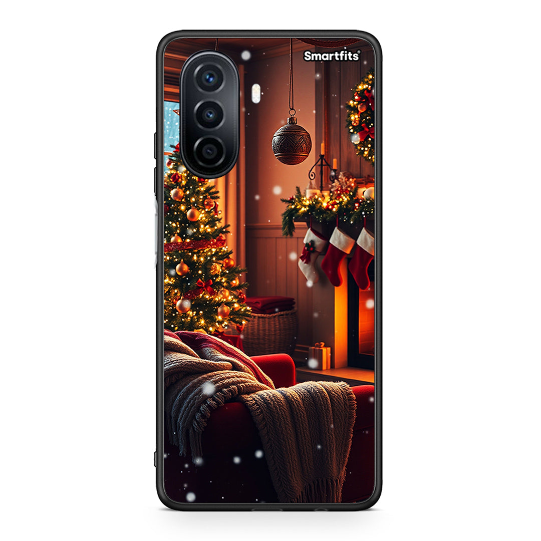 Huawei Nova Y70 Home For Christmas θήκη από τη Smartfits με σχέδιο στο πίσω μέρος και μαύρο περίβλημα | Smartphone case with colorful back and black bezels by Smartfits