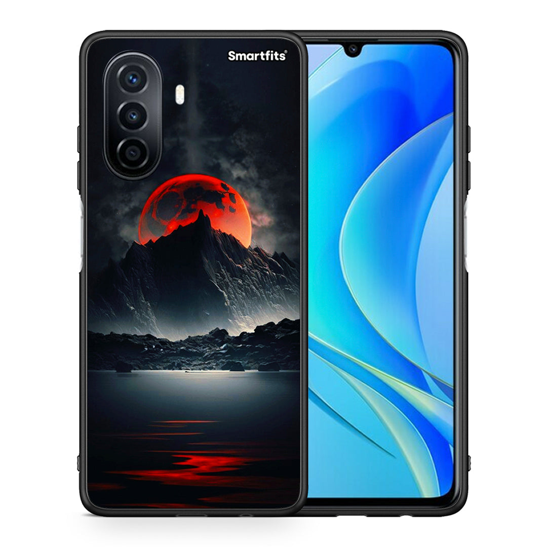 Θήκη Huawei Nova Y70 Red Full Moon από τη Smartfits με σχέδιο στο πίσω μέρος και μαύρο περίβλημα | Huawei Nova Y70 Red Full Moon case with colorful back and black bezels