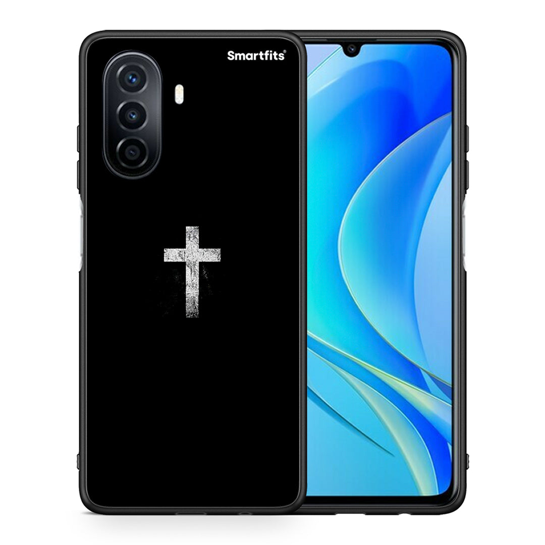 Θήκη Huawei Nova Y70 White Cross από τη Smartfits με σχέδιο στο πίσω μέρος και μαύρο περίβλημα | Huawei Nova Y70 White Cross case with colorful back and black bezels