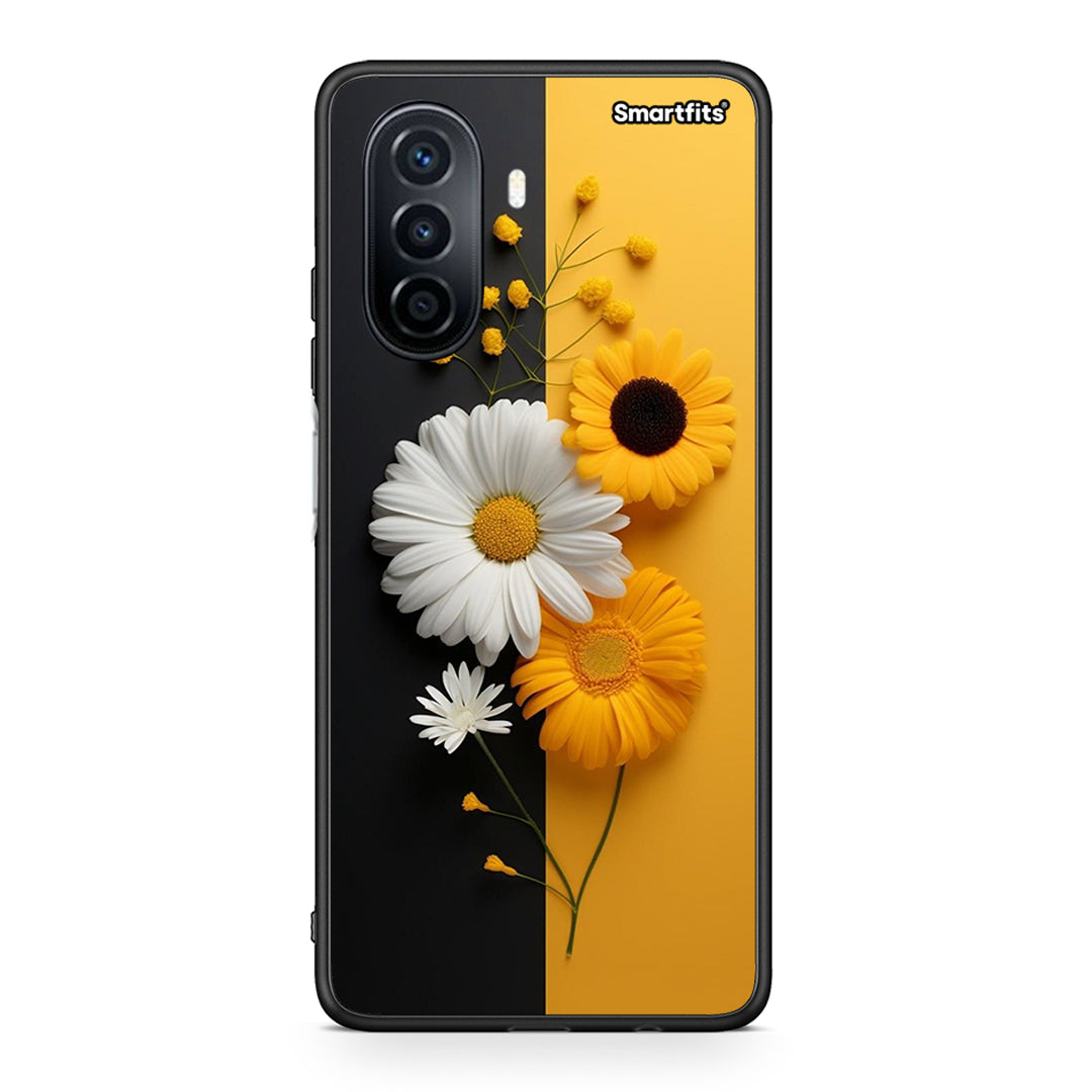 Huawei Nova Y70 Yellow Daisies θήκη από τη Smartfits με σχέδιο στο πίσω μέρος και μαύρο περίβλημα | Smartphone case with colorful back and black bezels by Smartfits