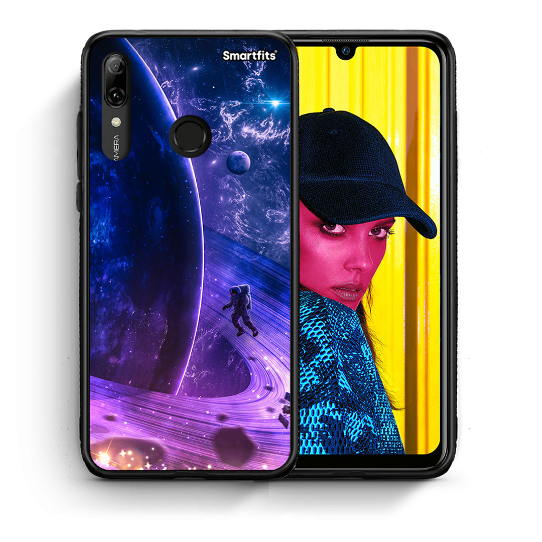 Θήκη Huawei P Smart 2019 Lost Astronaut από τη Smartfits με σχέδιο στο πίσω μέρος και μαύρο περίβλημα | Huawei P Smart 2019 Lost Astronaut case with colorful back and black bezels