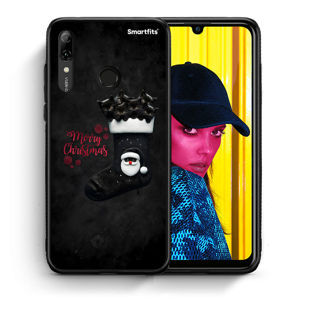 Θήκη Huawei P Smart 2019 Merry Cat Christmas από τη Smartfits με σχέδιο στο πίσω μέρος και μαύρο περίβλημα | Huawei P Smart 2019 Merry Cat Christmas case with colorful back and black bezels